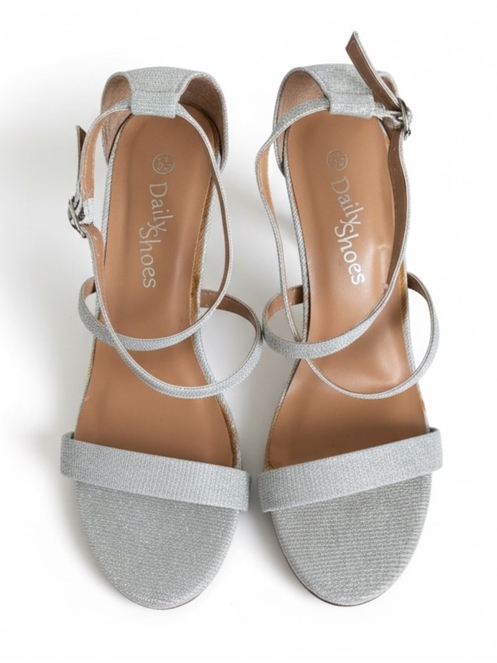 Daily Shoes Silver Glitter Strappy Heels Ankle Strap Stiletto Prom Shoes 6.5